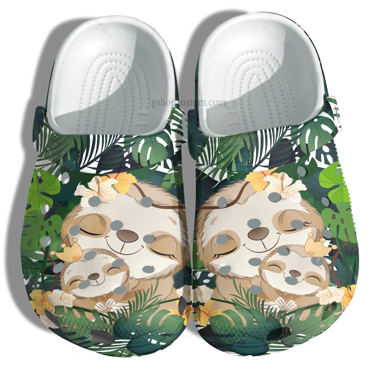 Sloth Mom Sloth Baby Floral Tropical Beach Crocs Shoes - Sloth Grandma Shoes Croc Clogs