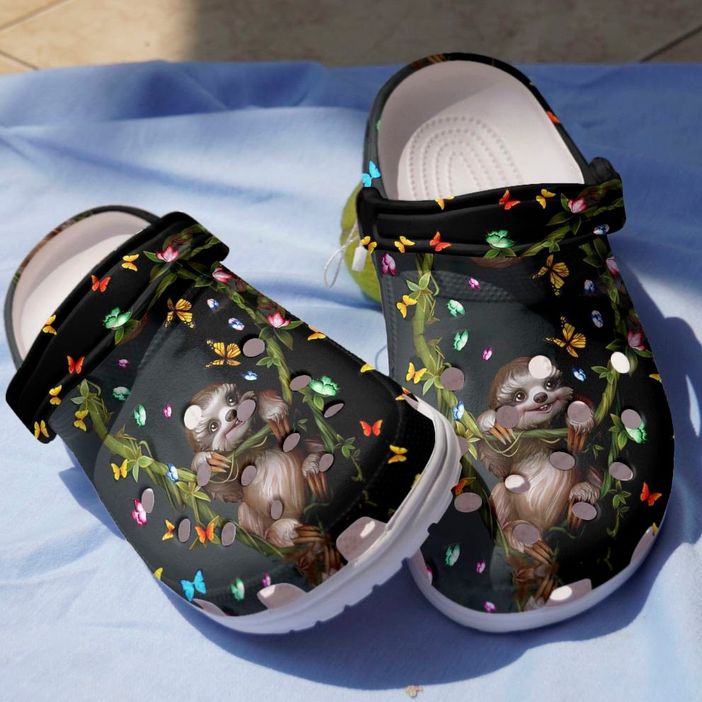 Sloth In Black Jungle Shoes - Little Animals Clogs Gift
