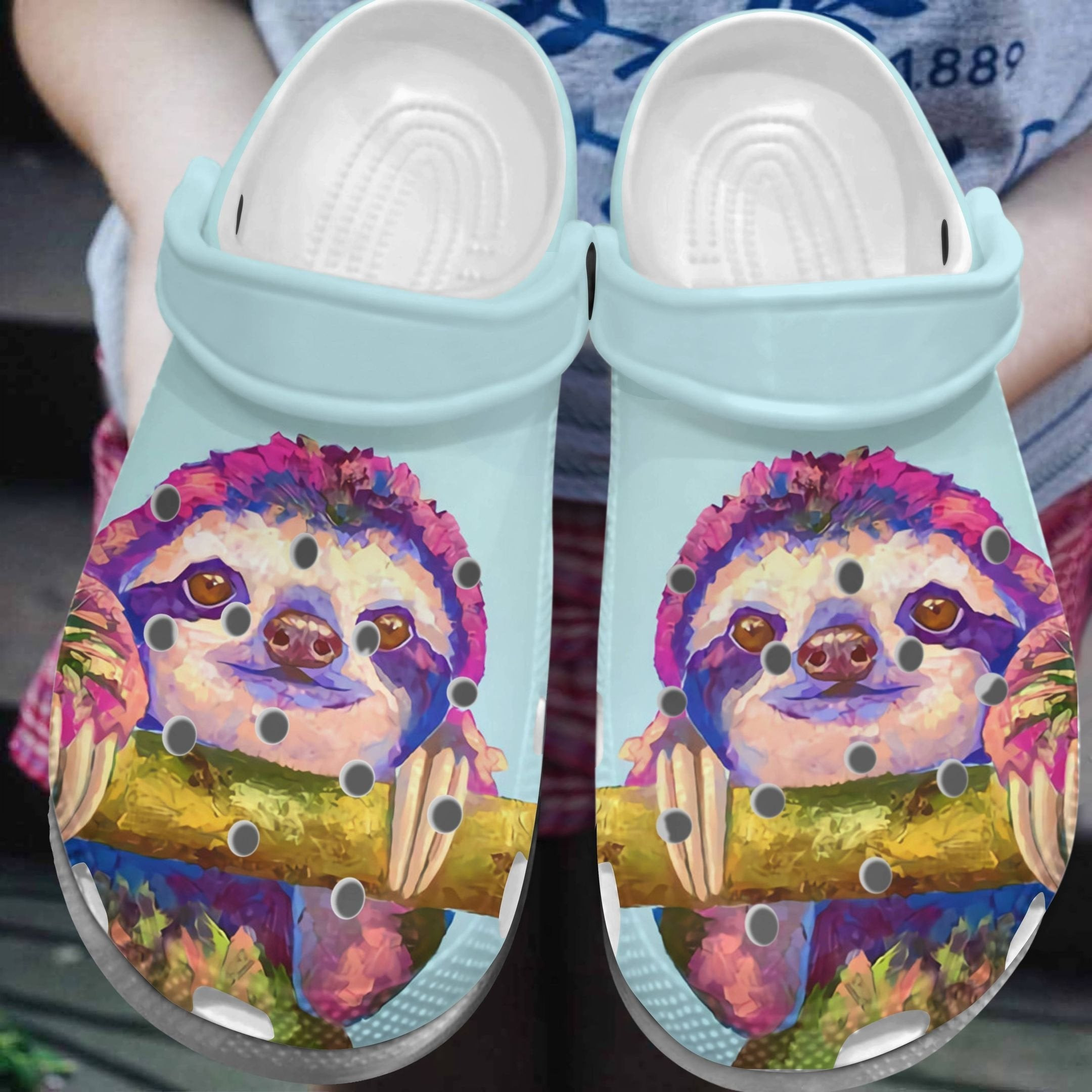 Sloth Portrait Shoes - Sloth Art Crocs Clogs Birthday Gift Children