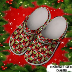 Custom Name Black Red Tartan The Grinch Christmas Gift Clogs Shoes