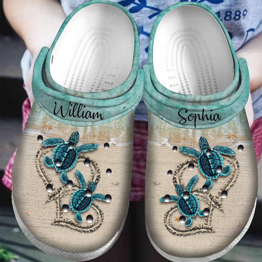 Personalized Sea Turtle Beach Love Couple Crocs Classic Clog Shoes