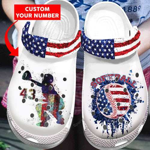 Personalized Softball American Flag Clog Shoes Dh