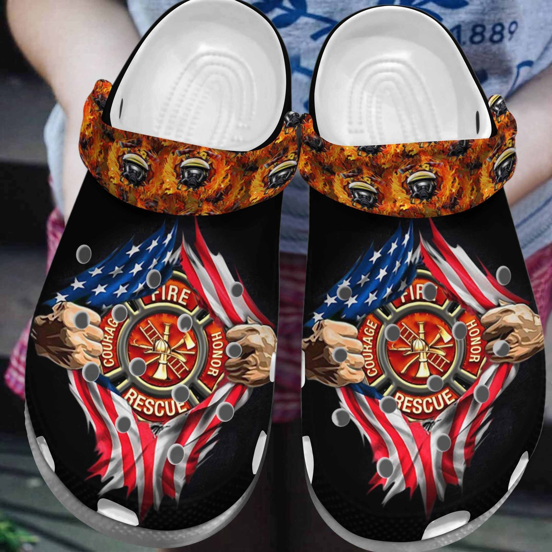 Courage Fire Honor Rescue Us Firefighter Croc Shoes Crocbland Clog Gifts For Father Day