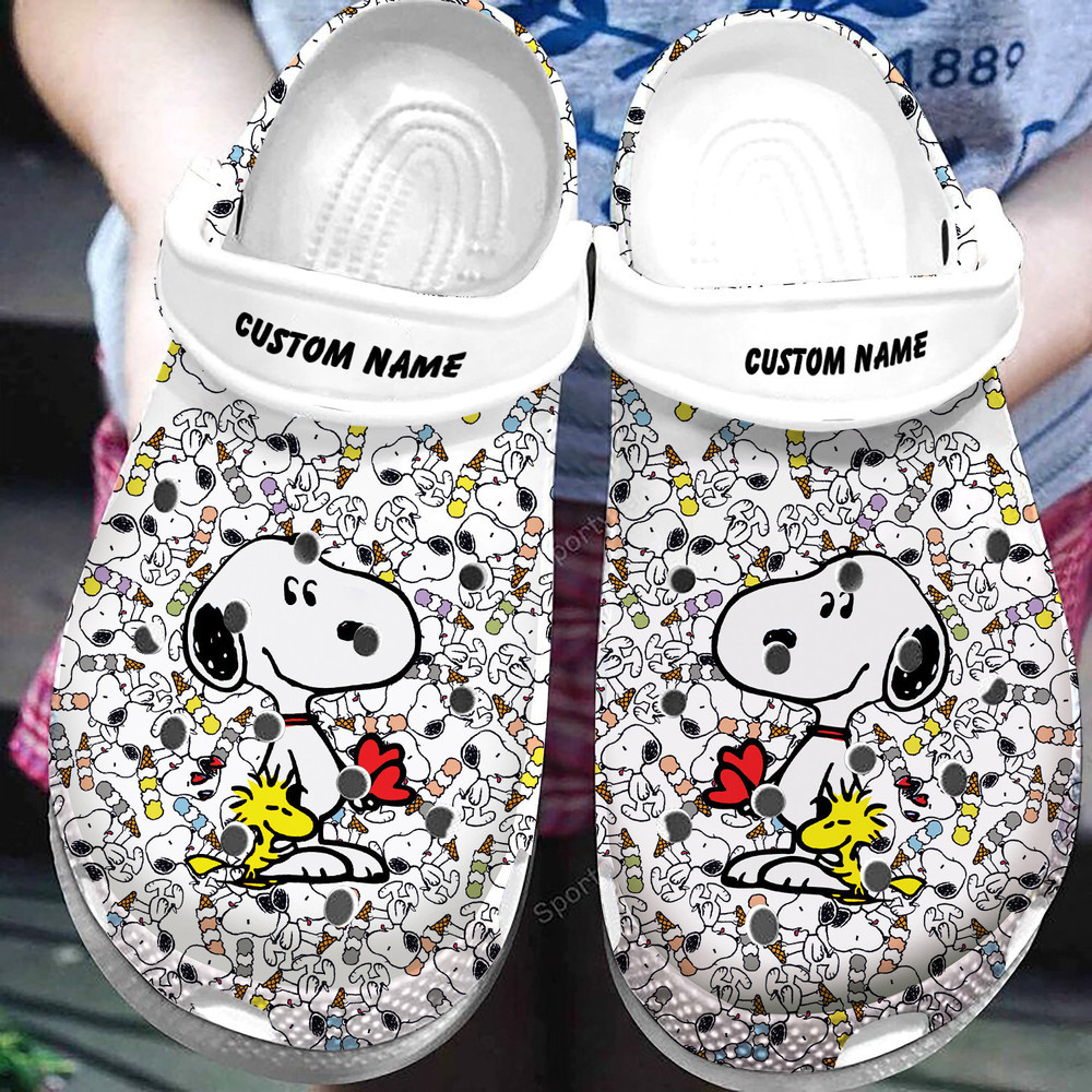 Custom Name Snoopy White Clogs Shoes