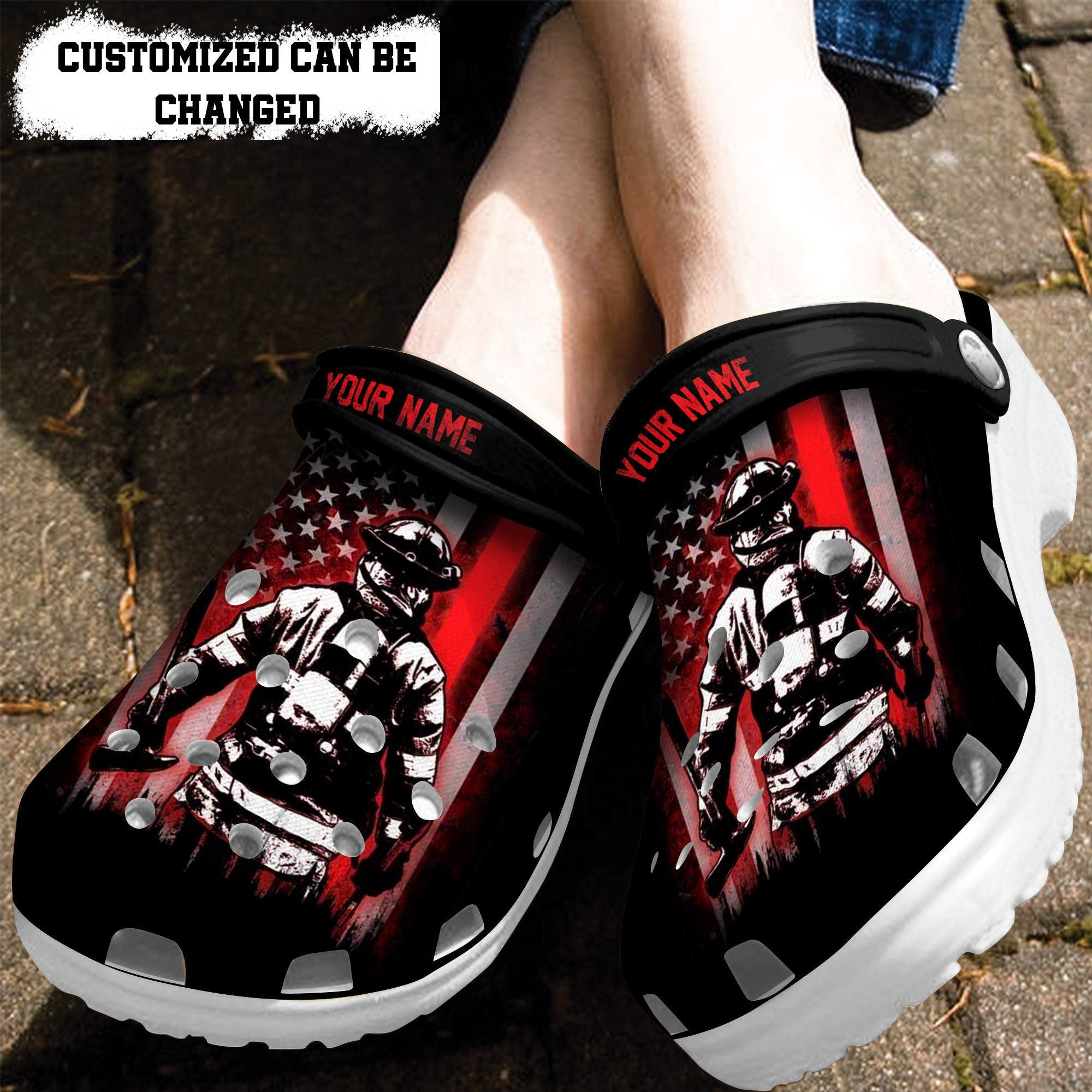 Firefighter Army Usa Flag Crocs Shoes Gift Men Father Day- Grandpa Firefighter Shoes Croc Clogs Customize