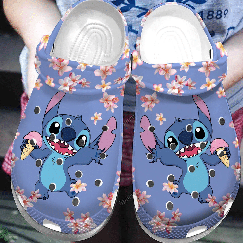 Lovely Stitch With Flower Cute Kids Purple Clogs Shoes