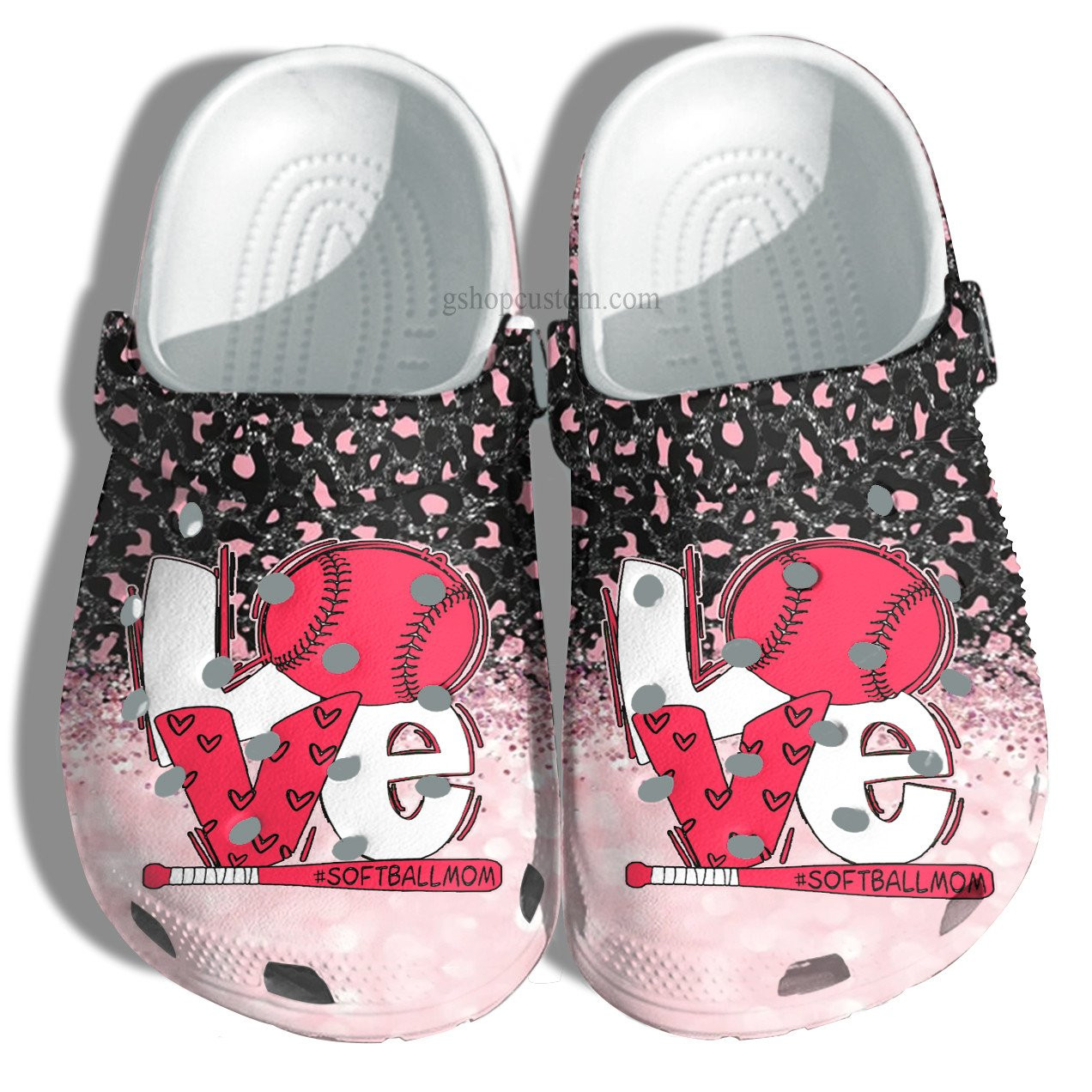 Love Softball Mom Leopard Pinky Croc Shoes Gift Mommy- Softball Love Crocs Shoes Gift Mother Day