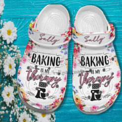 Baking Is My Therapy Flower Crocs Shoes Gift Chef Grandma- Kitchen Cake Baking Shoes Croc Clogs Mother Day Gift