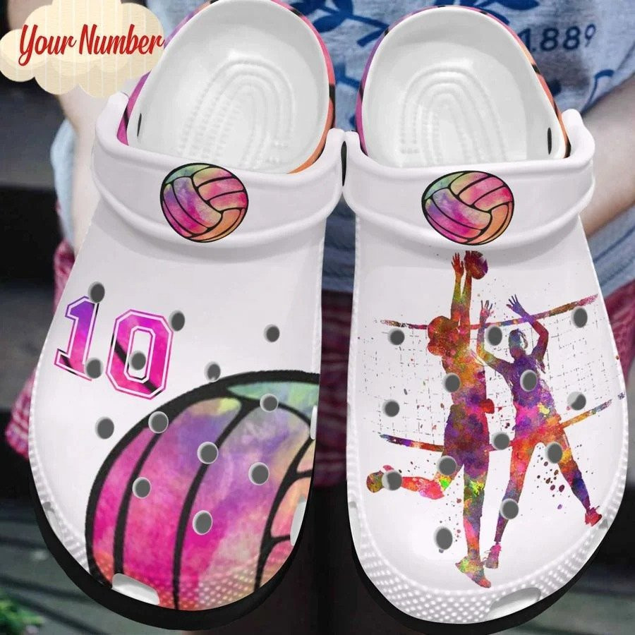Personalized Volleyball Watercolor Clog Shoes Dh