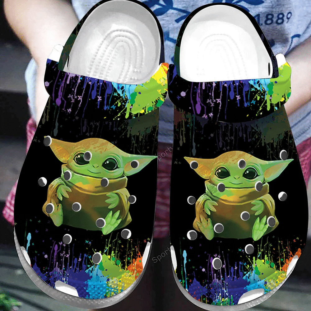 Baby Yoda Watercolor Black Clogs Shoes