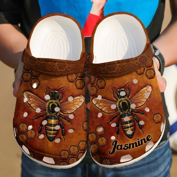 Bee Personalized Leather Crocs Classic Clogs Shoes