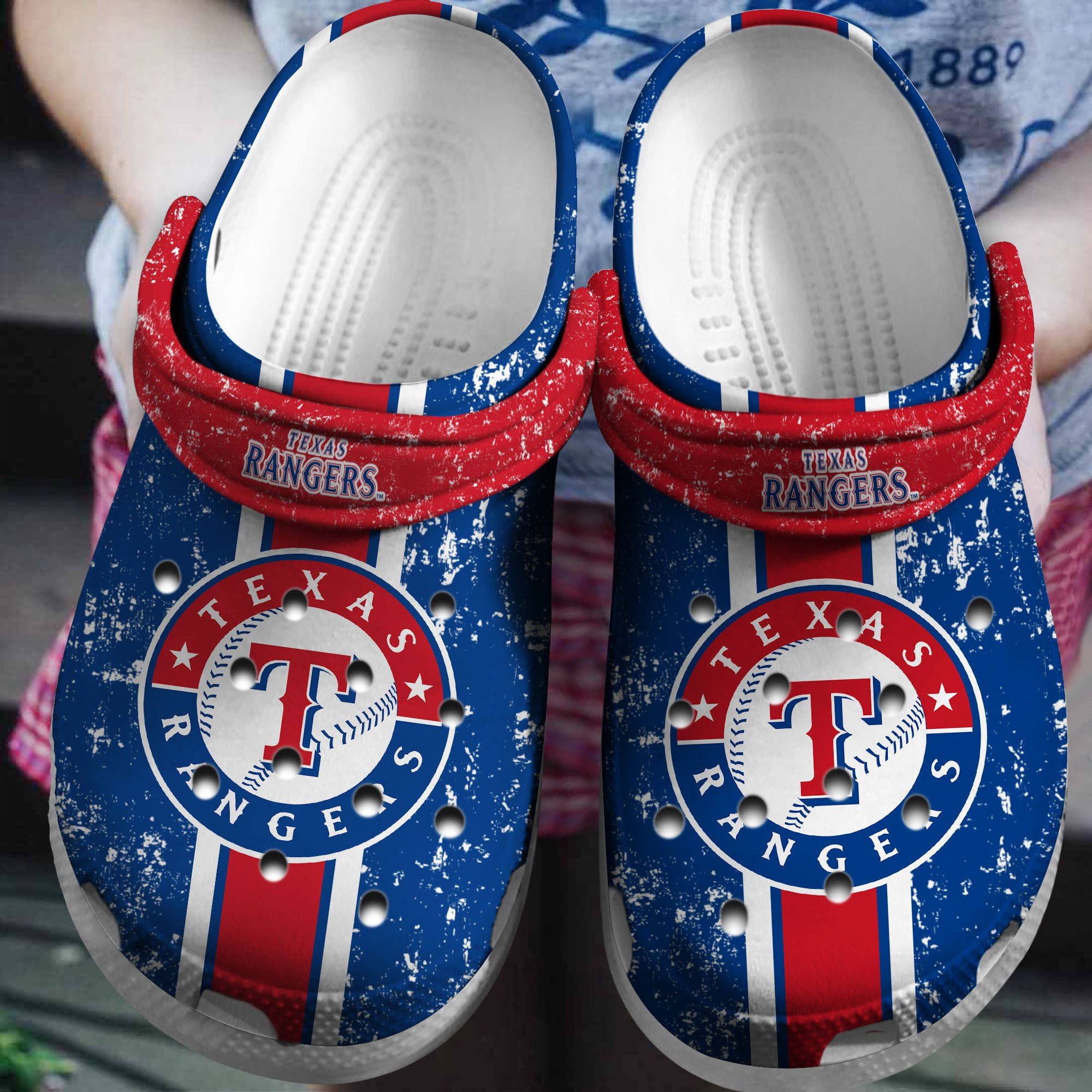 Hot Mlb Team Texas Rangers White-Blue Crocs Clog Shoesshoes