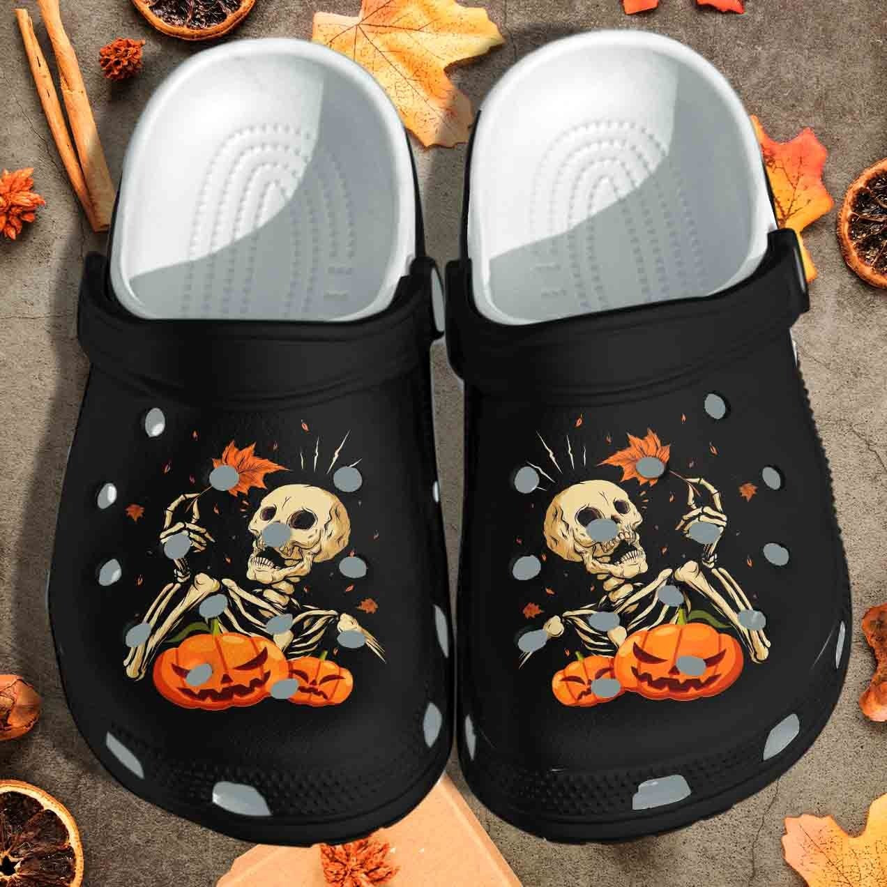 Pumpkin Skull Weed Crocs Clog Shoescannabis Marijuana 420 Weed Clog Shoes For Men Women Halloween Gifts Ht