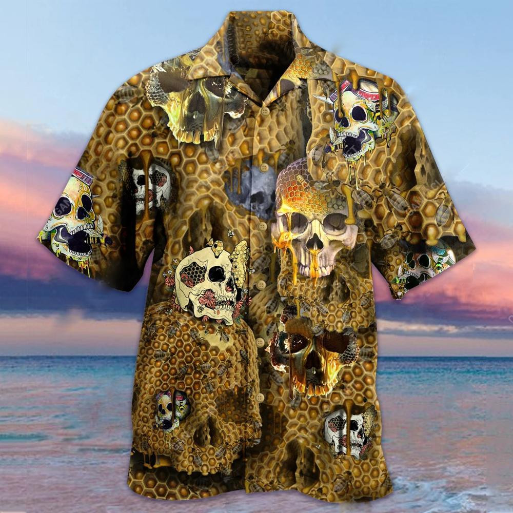 Honeybee Summer Yellow Skull Hawaiian Shirt For Men Women