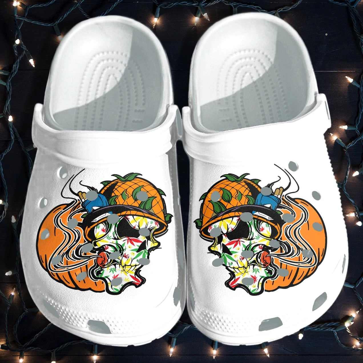 Pumpkin Skull Weed Crocs Clog Shoescannabis Marijuana 420 Weed Clog Shoes For Men Women Halloween Gifts Ht