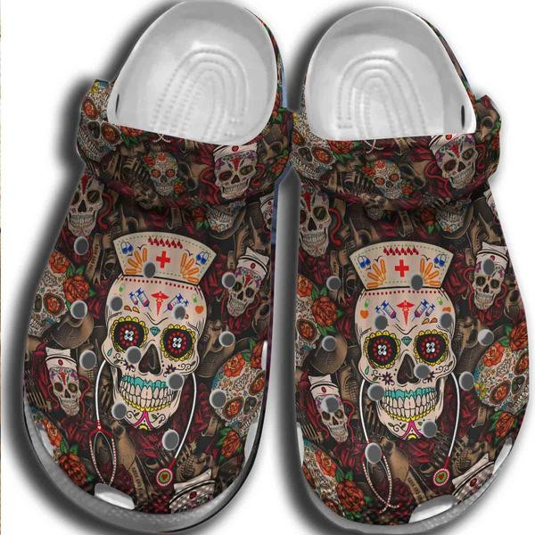 Mexican Sugar Skull Nurse Crocs Clog Shoesshoes Crocbland Clog Birthday Gifts For Men Women
