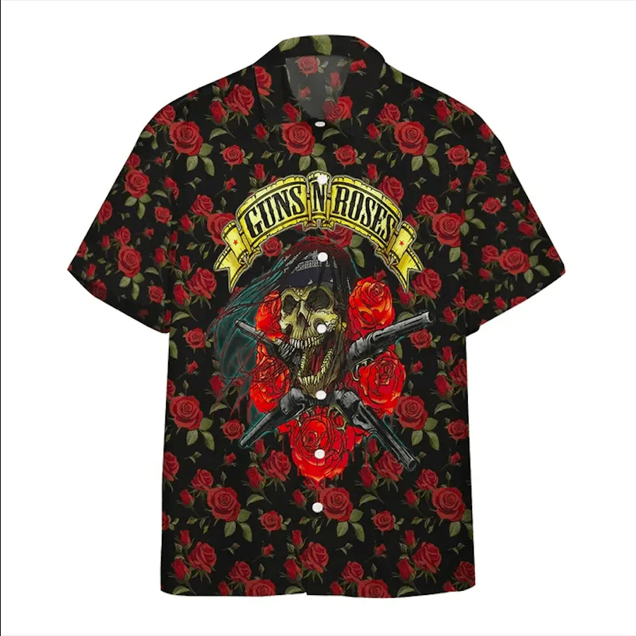Gun Red Roses Skull Hawaiian Shirt For Men Women