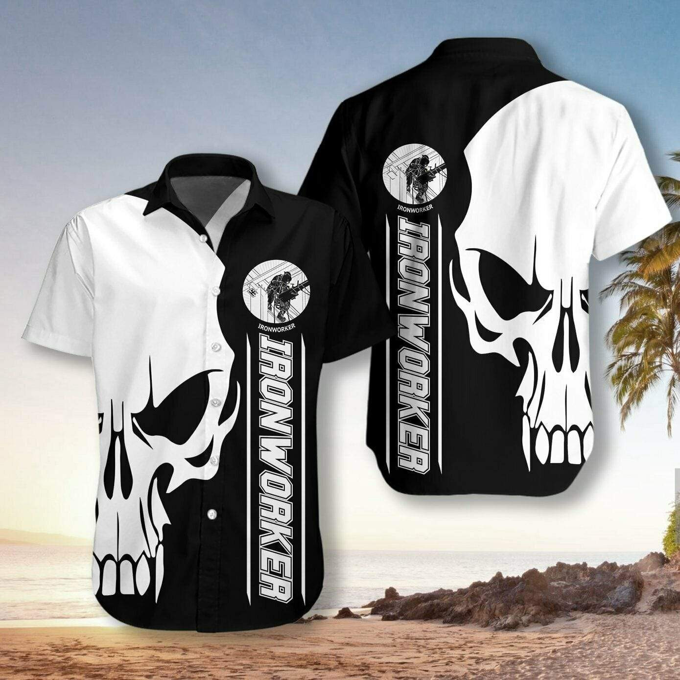 Gift For Dad Fathers Day Bw Ironworker Skull Hawaiian Shirt For Men Women