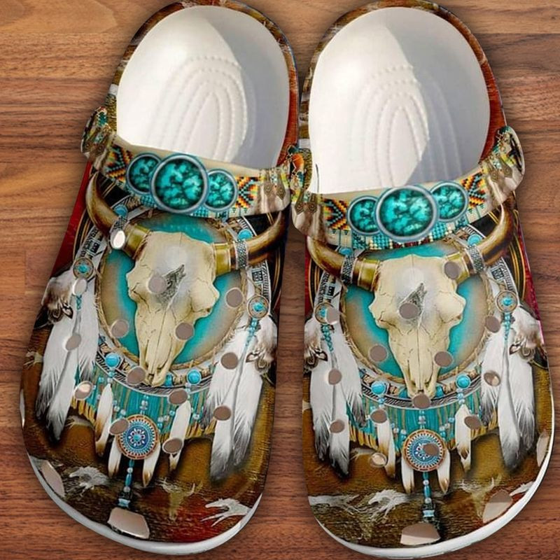 Native American Bison Skull Native Dreamcatcher Crocs Clog Shoeshunter Gift Men And Women Crocs Clog Shoesshoes High Quality Rubber
