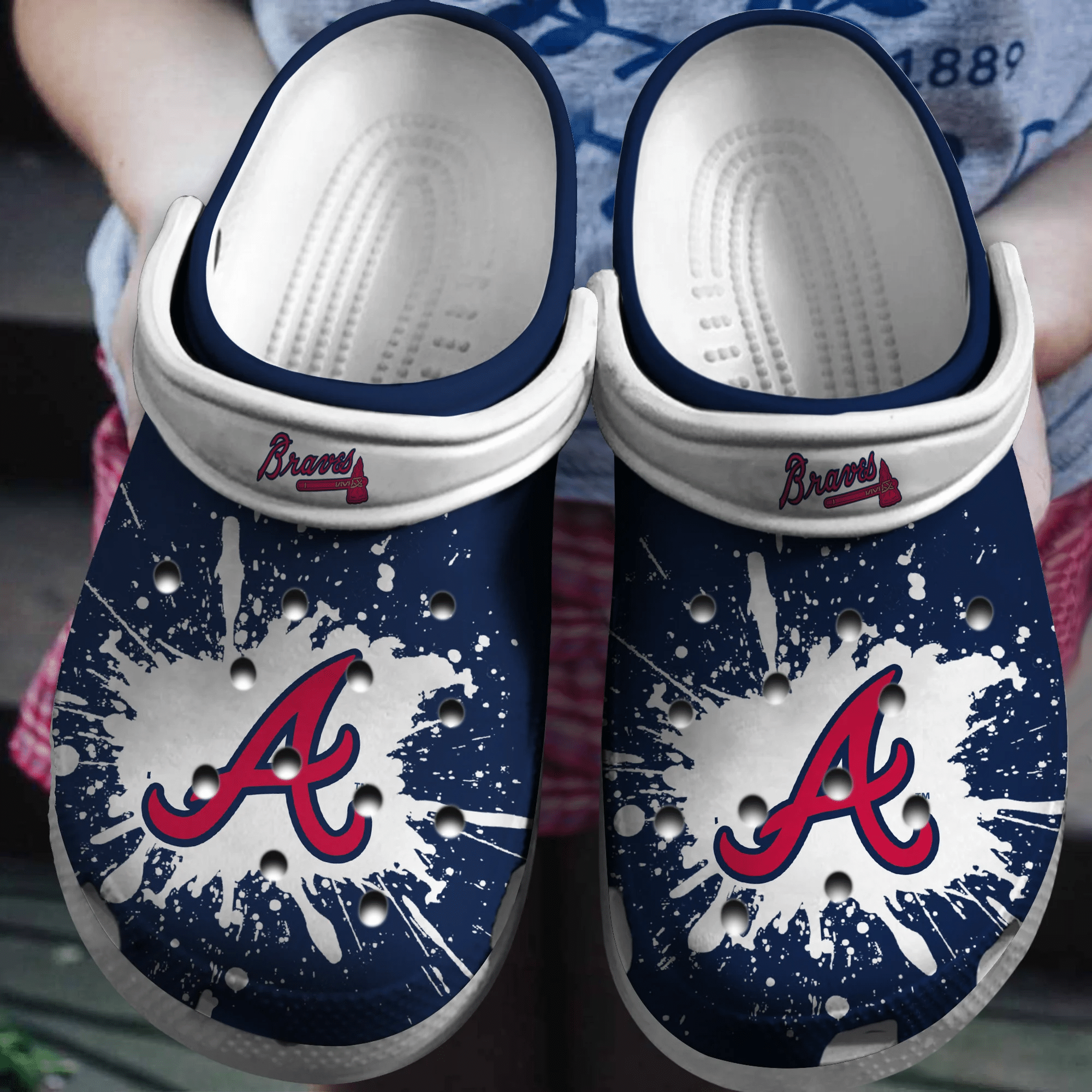 New Atlanta Braves White-Navy Mlb Crocband Shoes