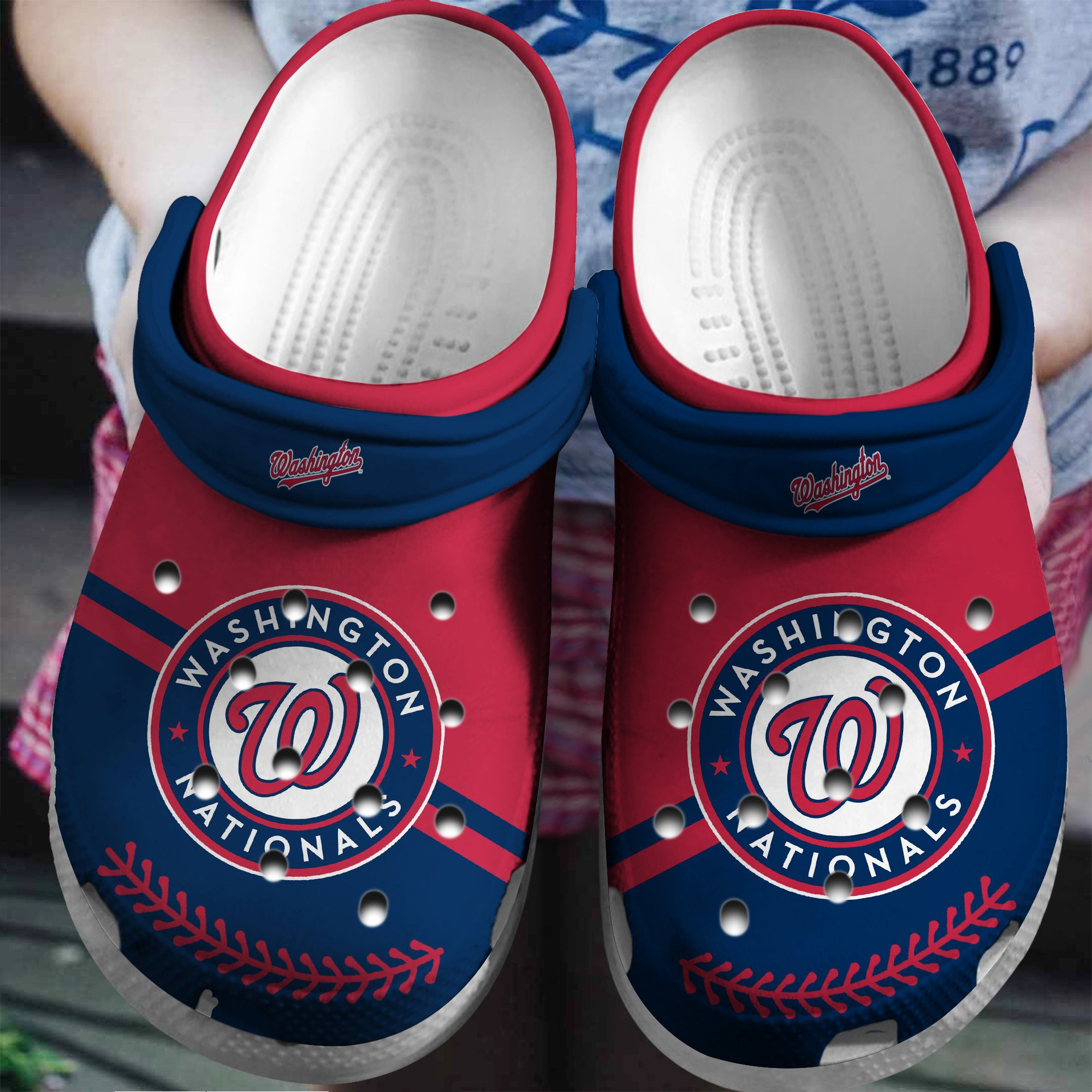 Hot Mlb Team Washington Nationals Red-Navys Crocs Clog Shoesshoes