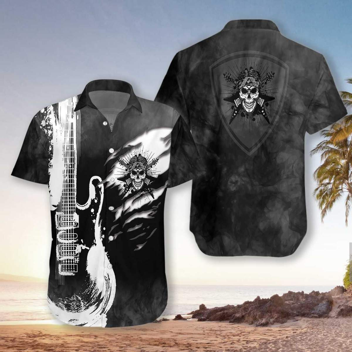 Guitar Skull Hawaiian Shirt For Men Women
