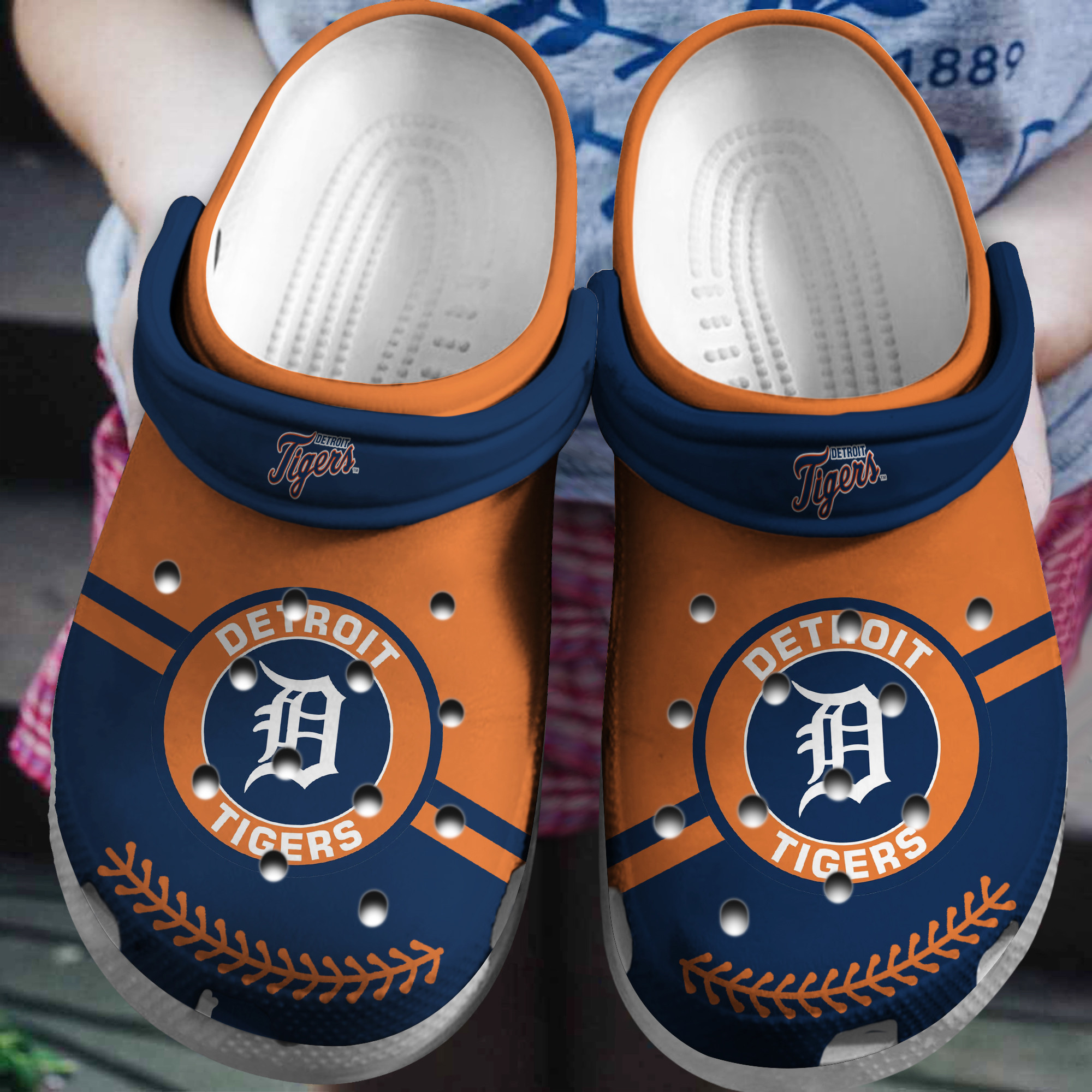 Mlb Team Detroit Tigers Orange-Navy Crocs Clog Shoesshoes