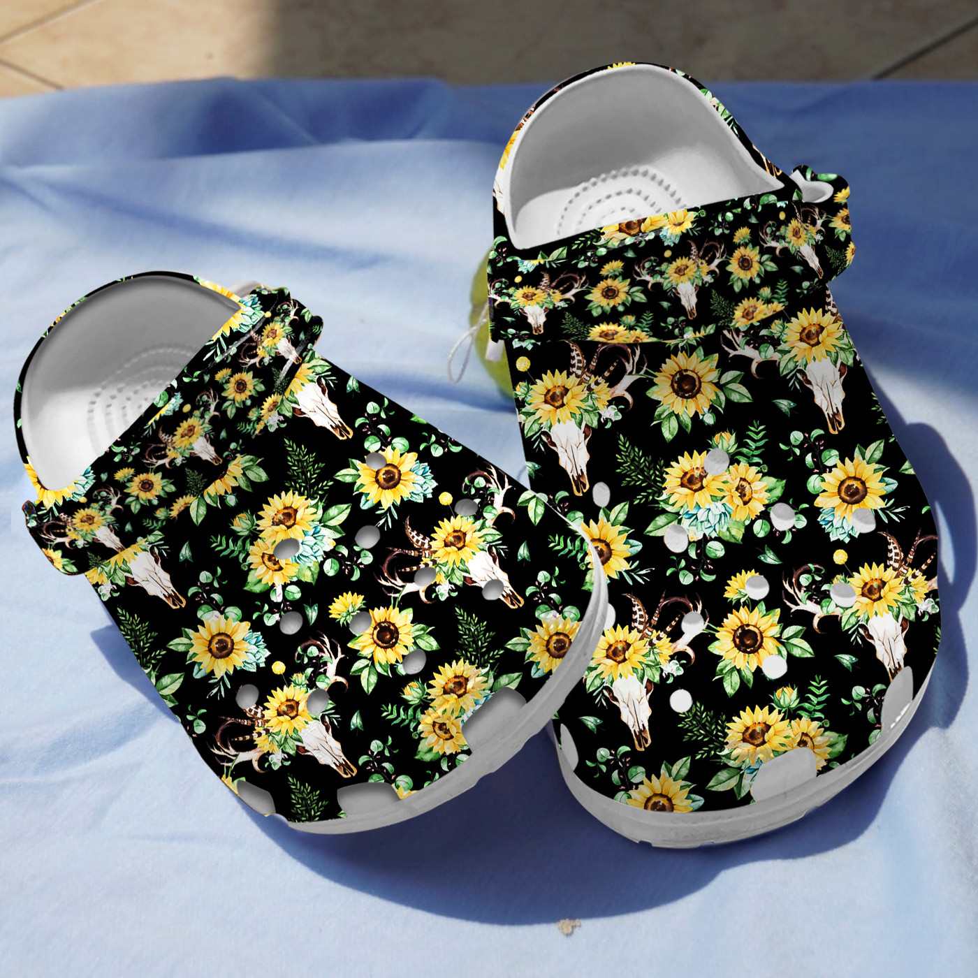 Sunflower And Skull Slippers