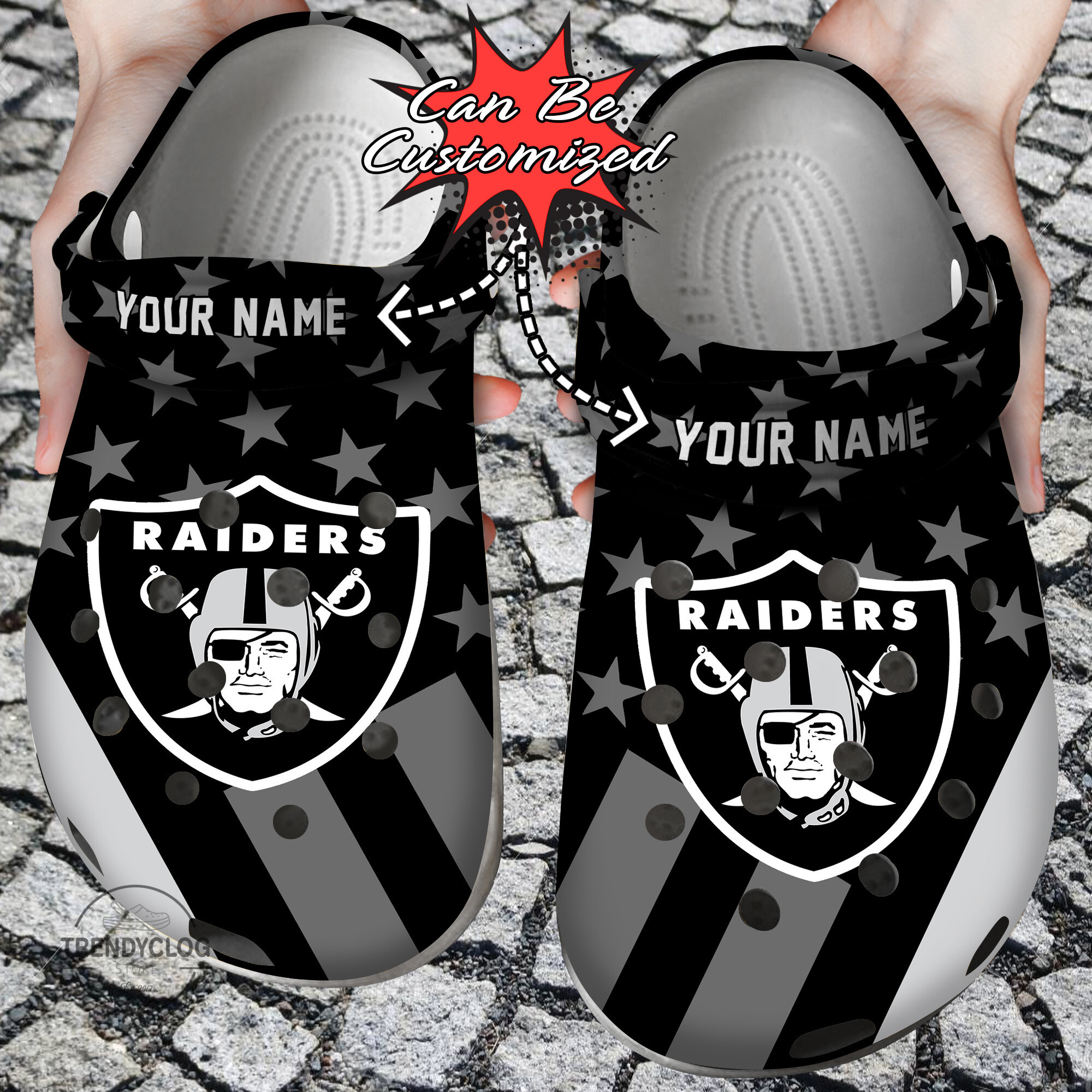 Football Crocs Personalized LV Raiders Star Flag Clog Shoes