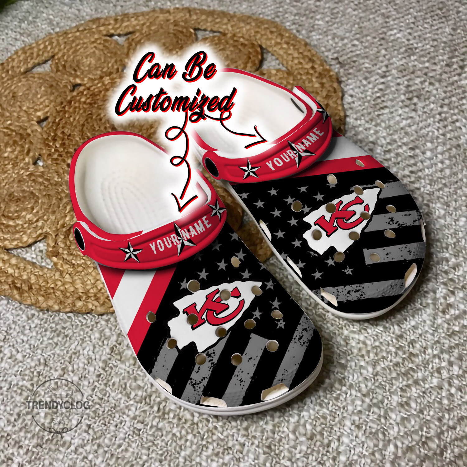 Football Crocs Personalized KC Chiefs American Flag Clog Shoes