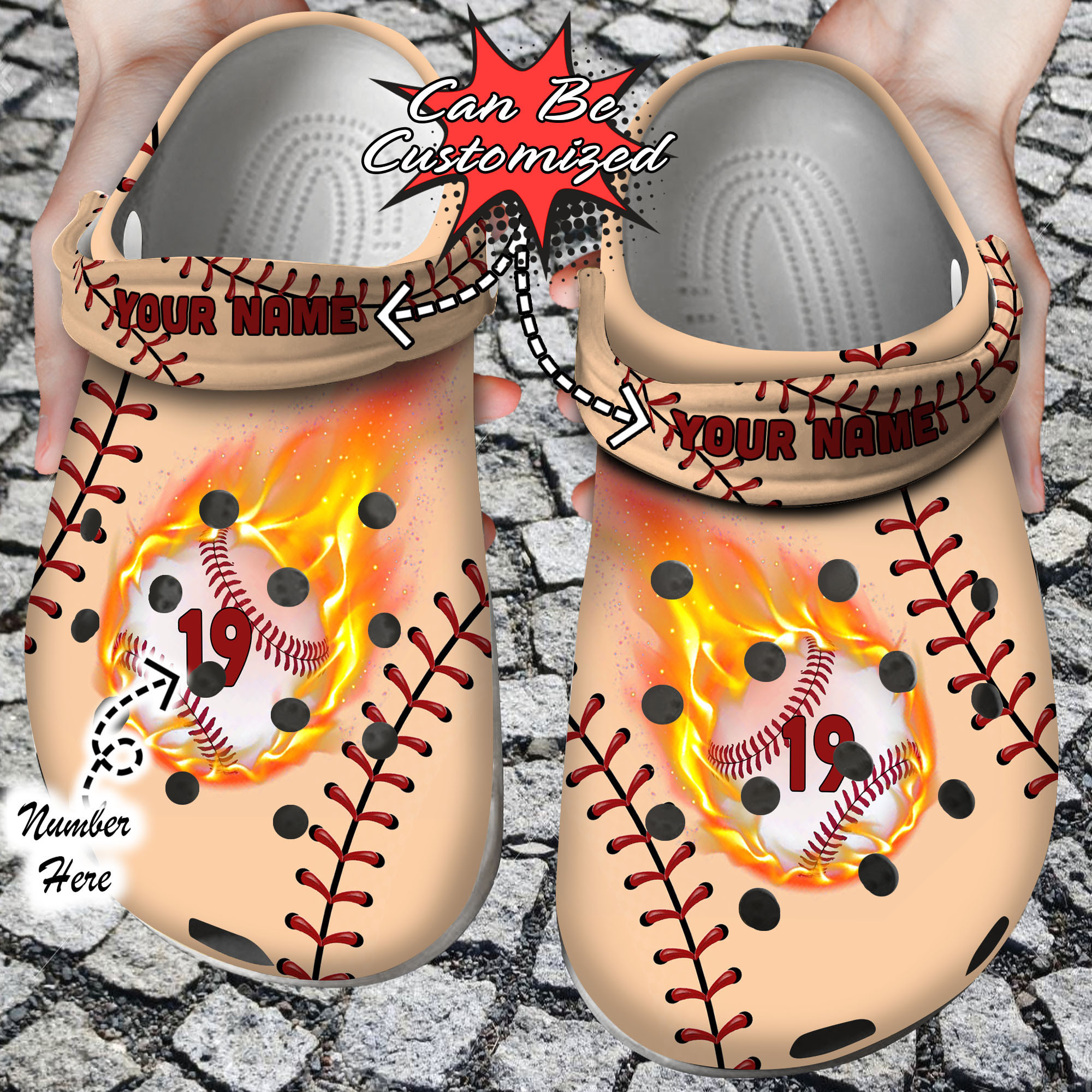 Sport Crocs Personalized Baseball On Fire Clog Shoes
