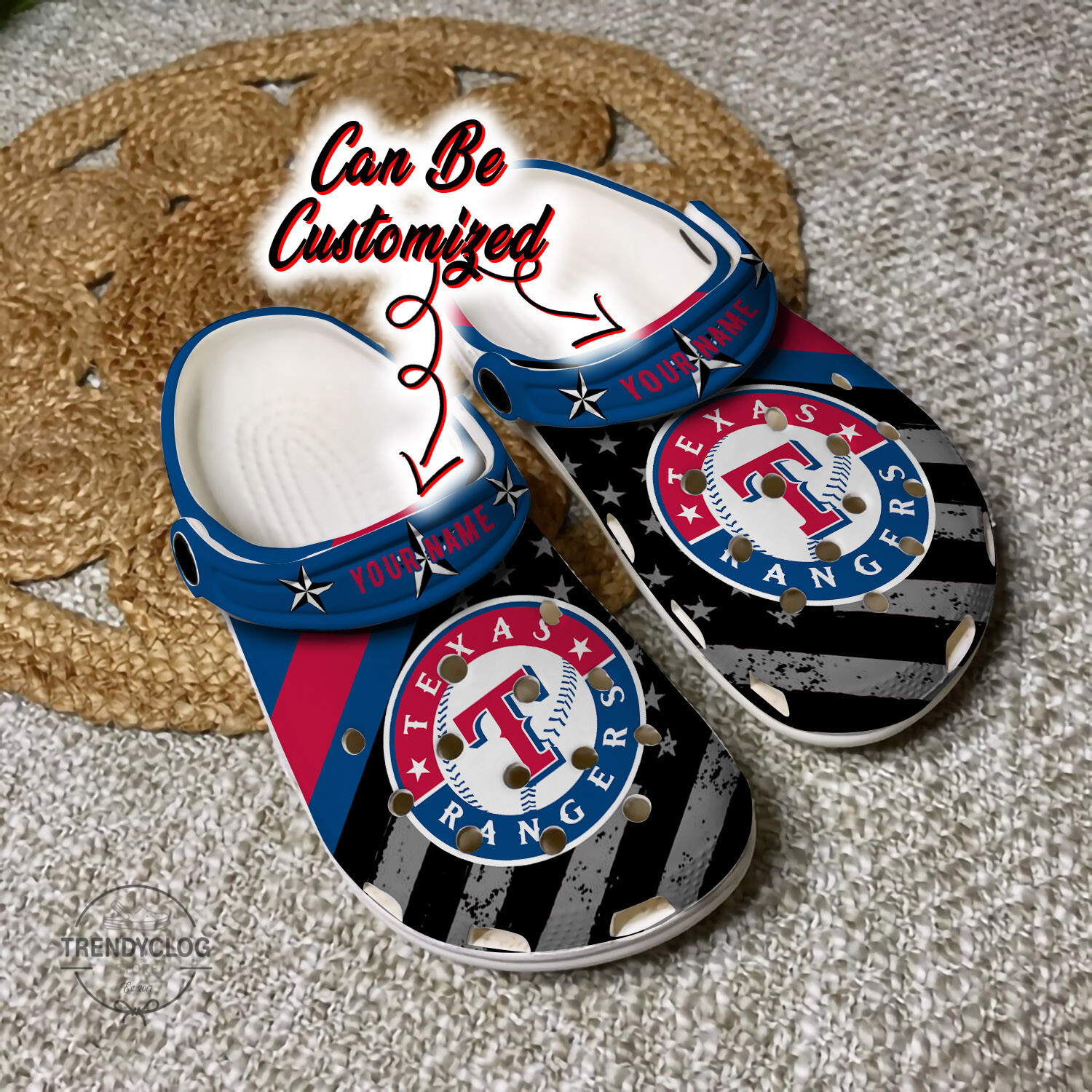 Baseball Crocs Personalized TRangers American Flag Clog Shoes