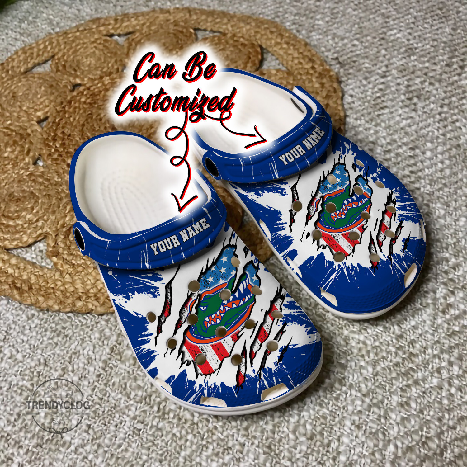 Sport Crocs Personalized FGators University Ripped American Flag Clog Shoes