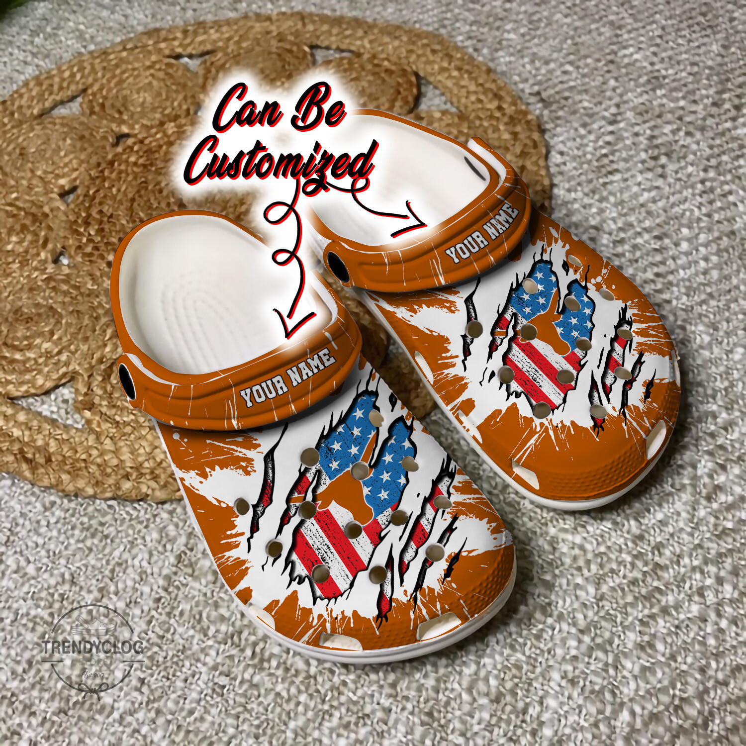 Sport Crocs Personalized TLonghorns University Ripped American Flag Clog Shoes
