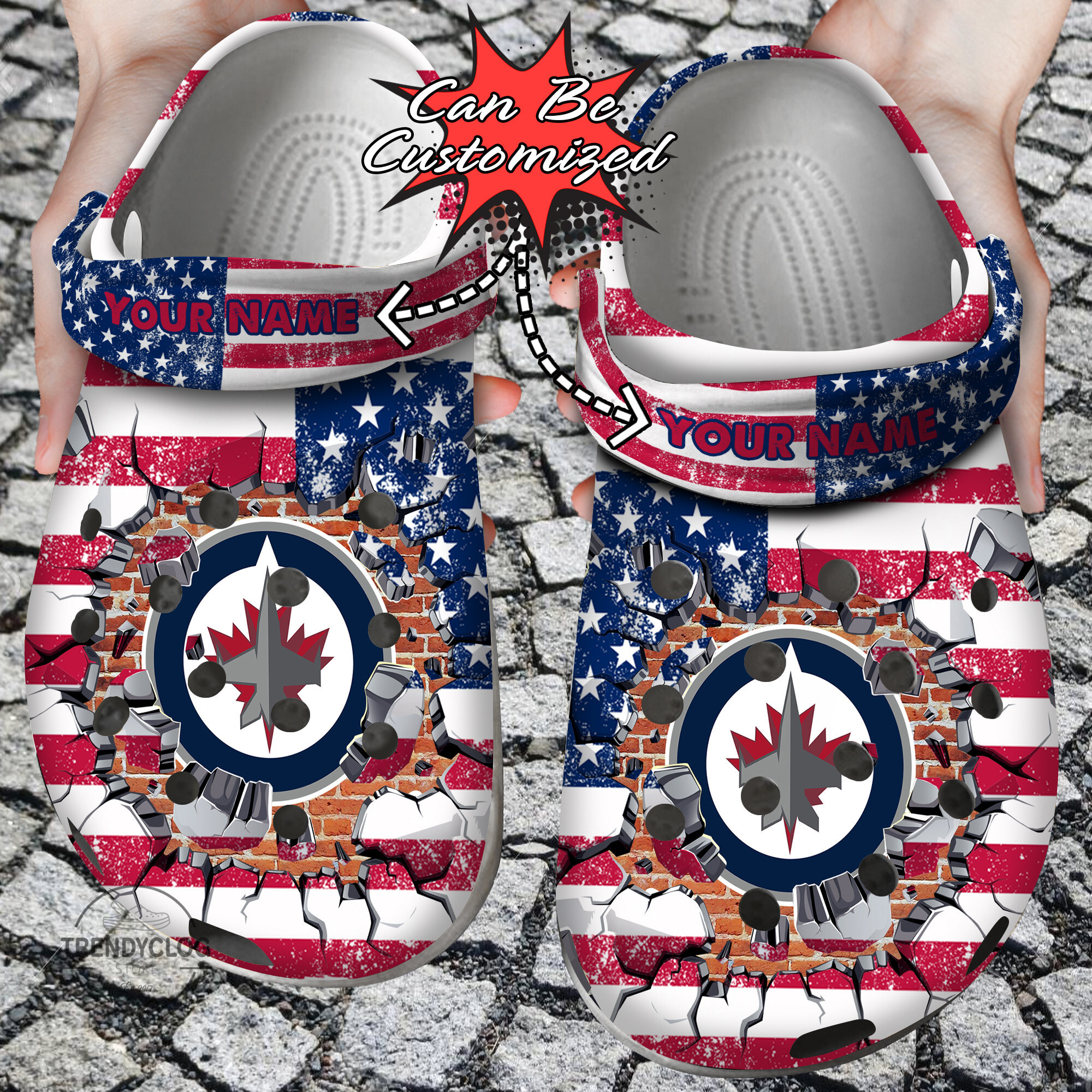 Hockey Crocs Personalized WJets American Flag Breaking Wall Clog Shoes