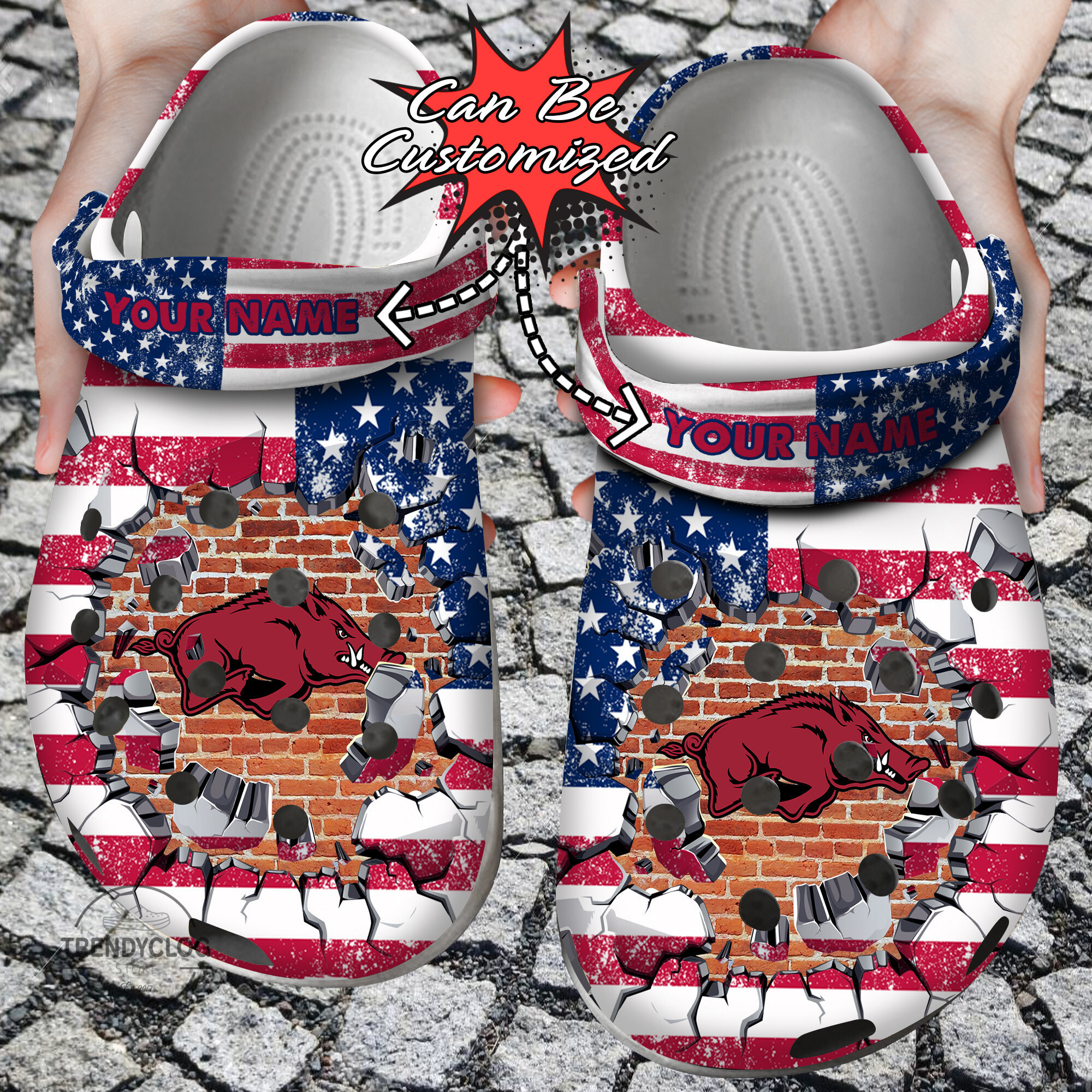 Sport Crocs Personalized ARazorbacks University American Flag New Clog Shoes