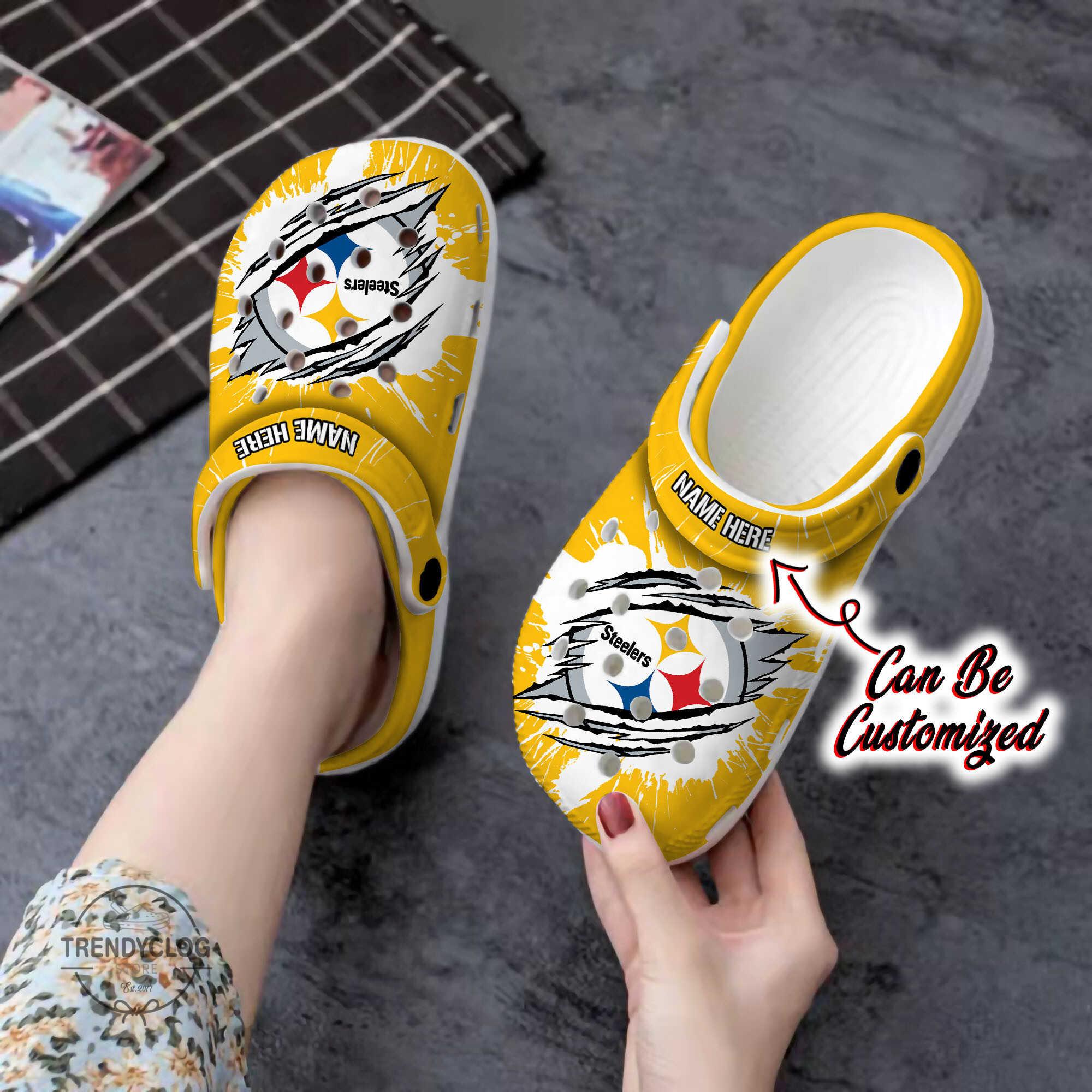 Steelers Crocs Personalized PSteelers Football Ripped Claw Clog Shoes