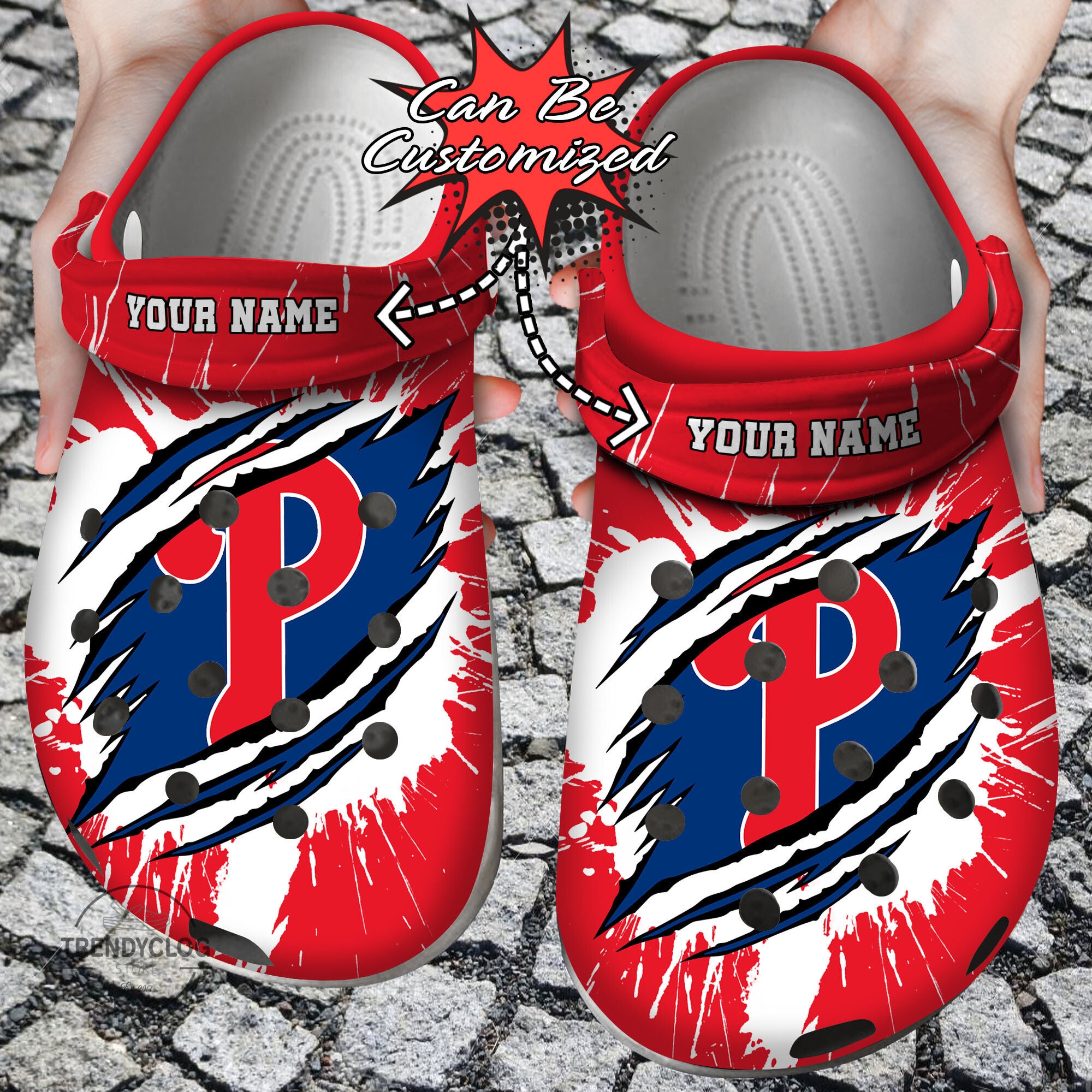 Baseball Crocs Personalized PPhillies Ripped Claw Clog Shoes