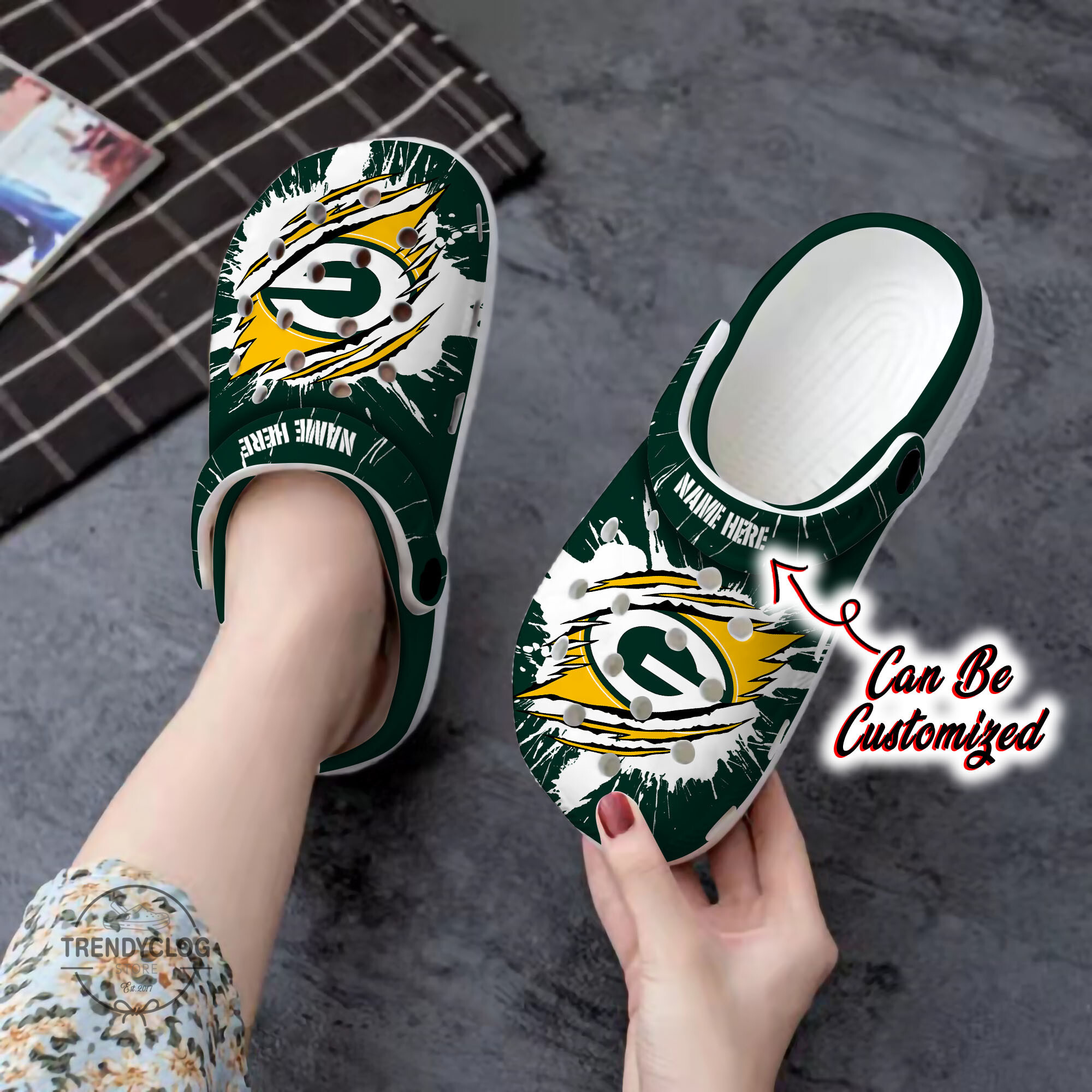 Packers Crocs Personalized GPackers Football Ripped Claw Clog Shoes