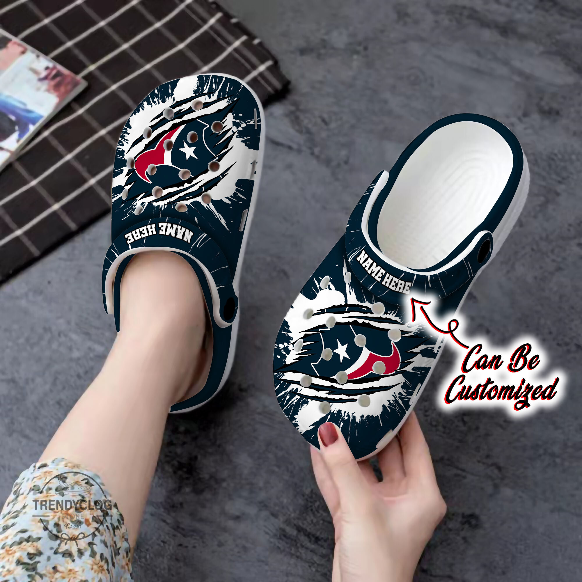 Texans Crocs Personalized HTexans Football Ripped Claw Clog Shoes