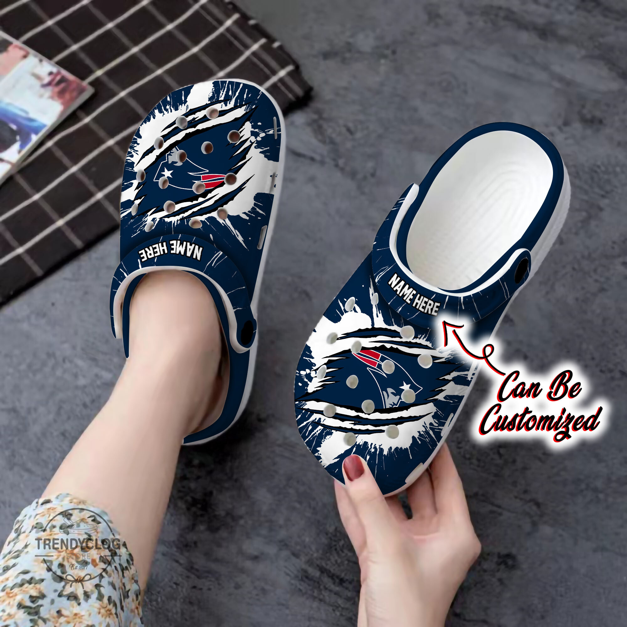 Patriots Crocs Personalized NE Patriots Football Ripped Claw Clog Shoes