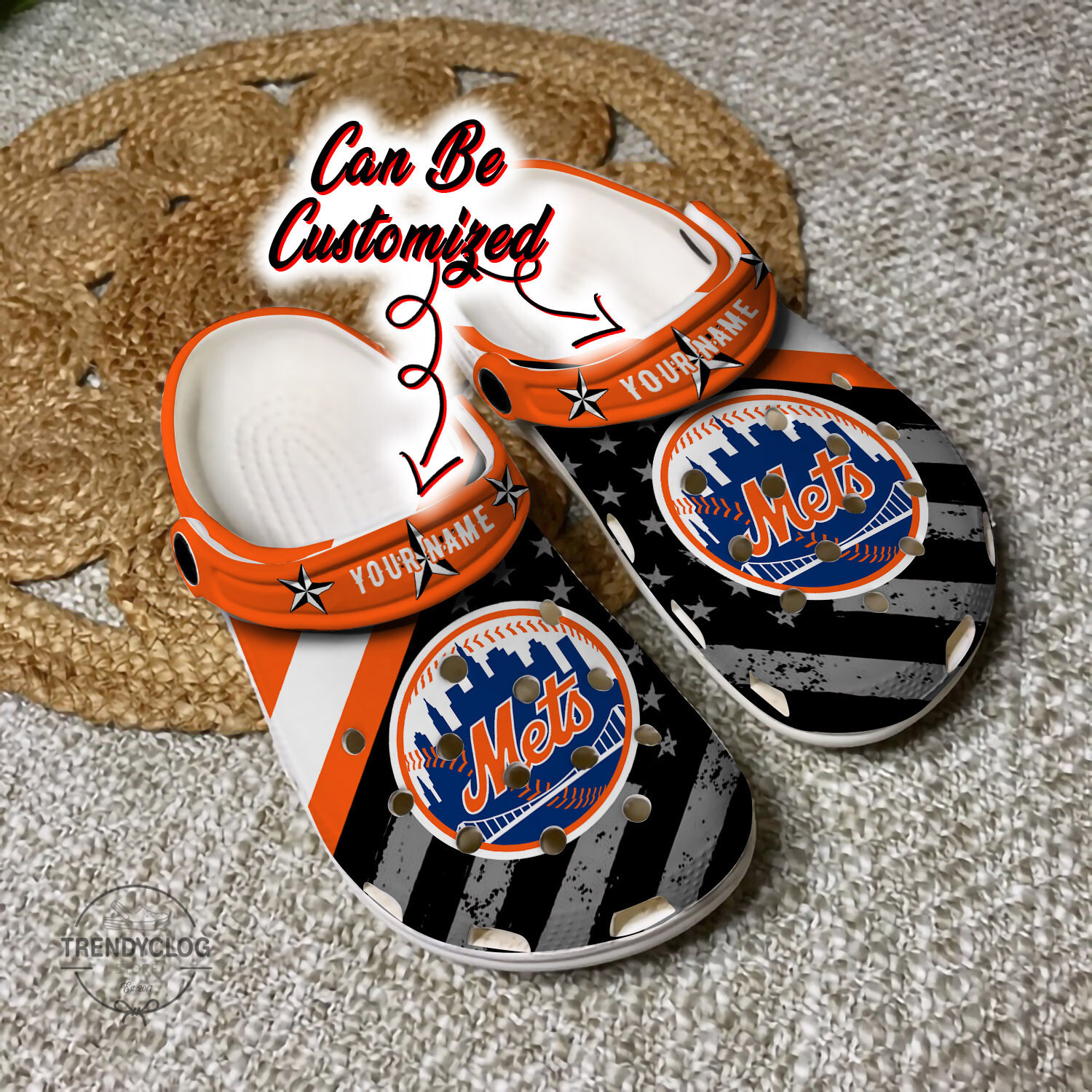 Baseball Crocs Personalized NY Mets American Flag Clog Shoes