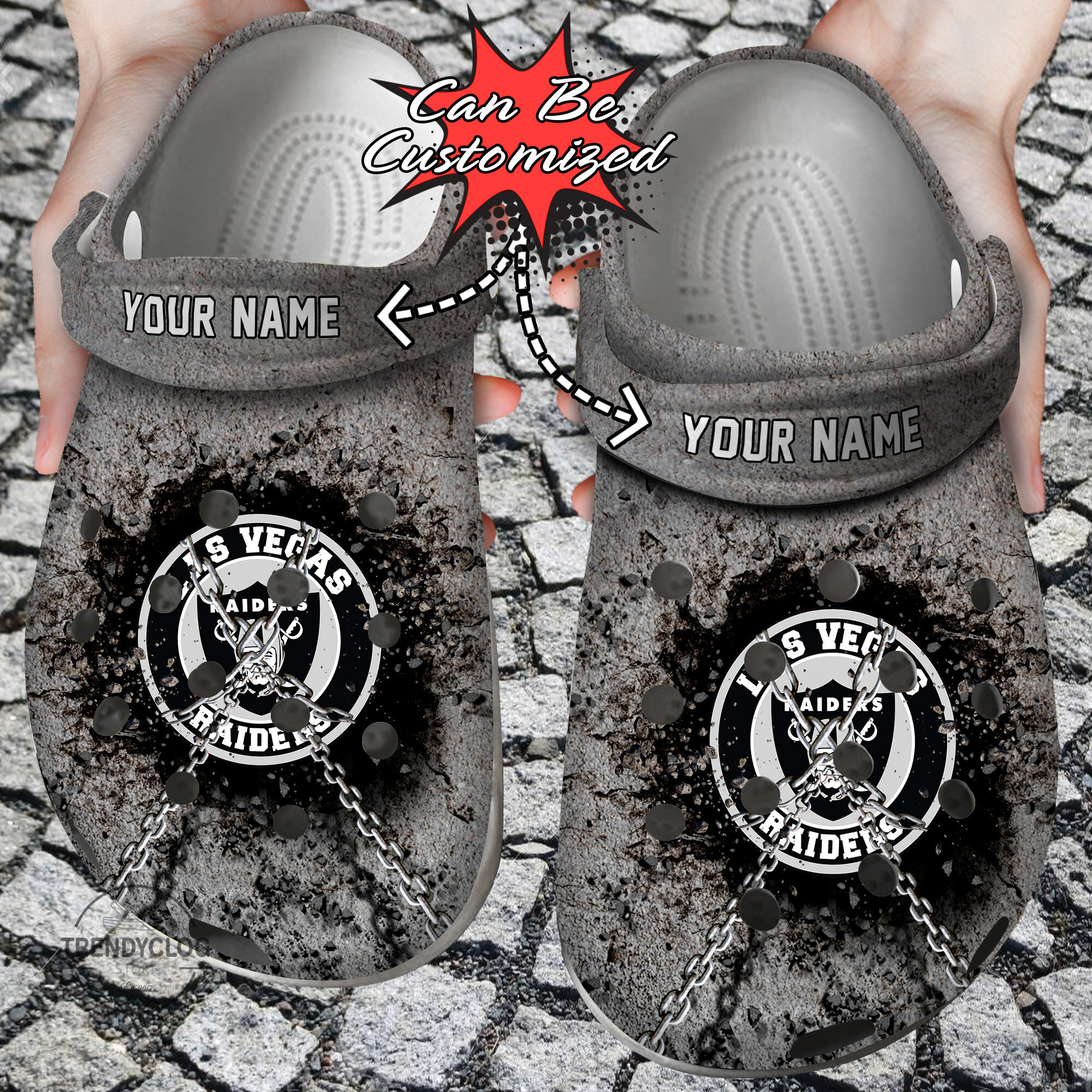 Football Crocs LV Raiders Personalized Chain Breaking Wall Clog Shoes