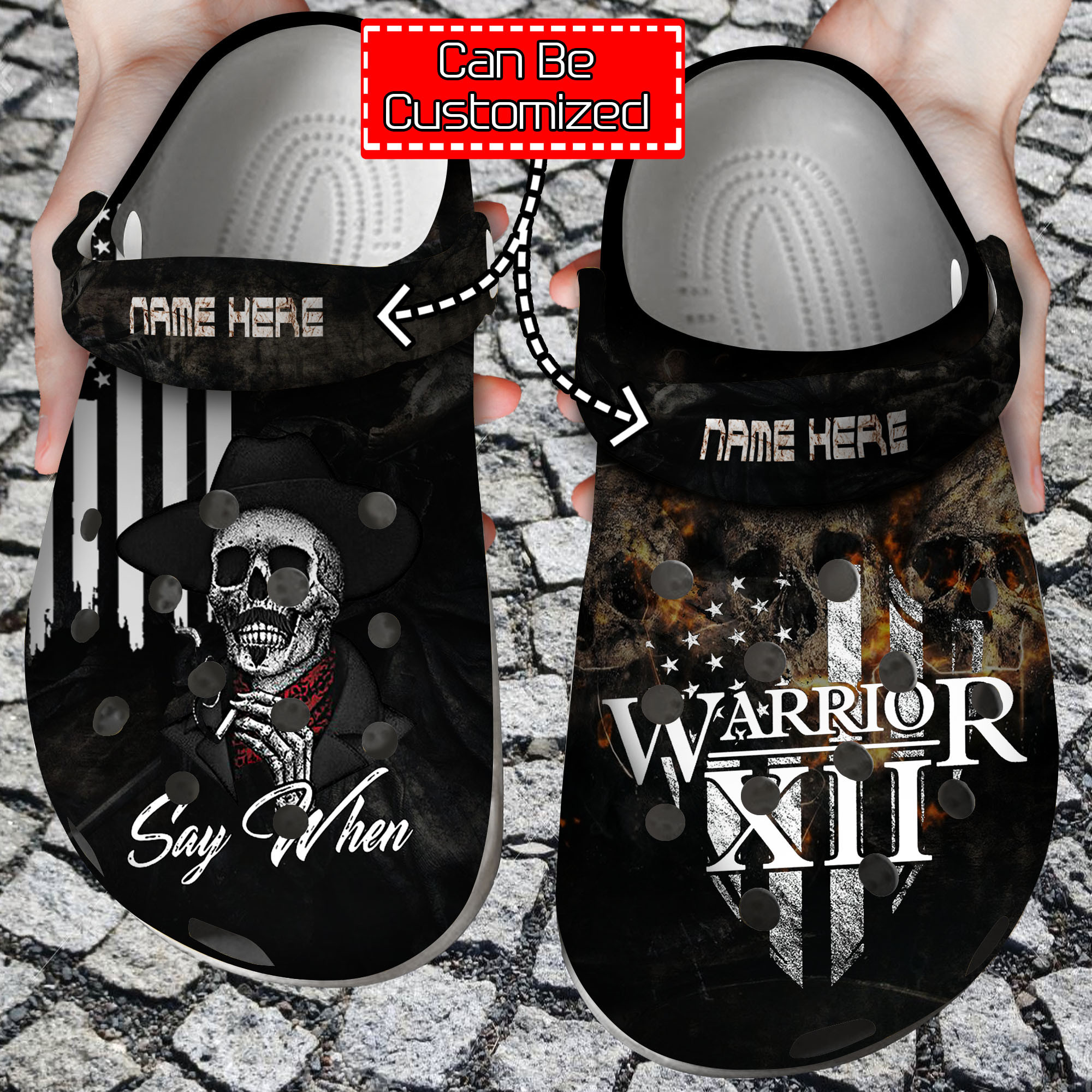 Personalized Skull Warrior XII Say When Crocs Clog Shoes