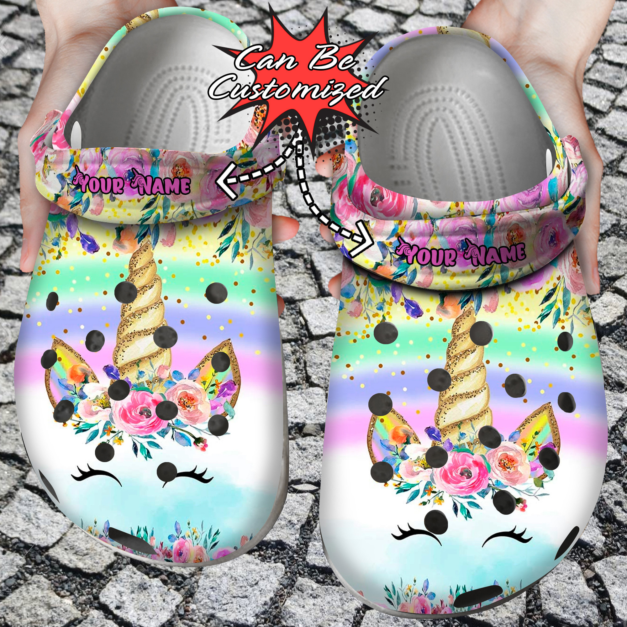 Custom Crocs Personalized Colorful Glitter Unicorn Clog Shoes