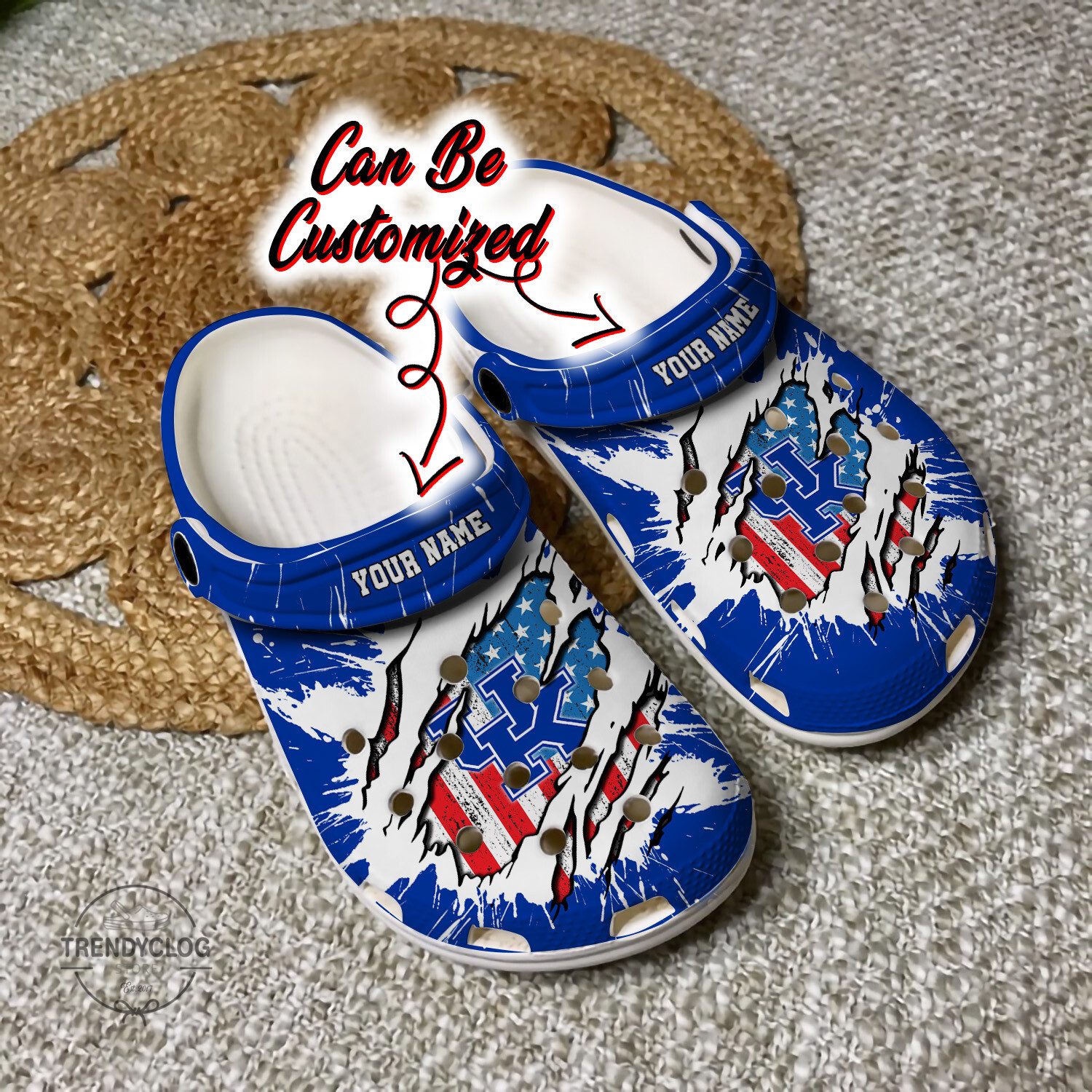 Sport Crocs Personalized KWildcats University Ripped American Flag Clog Shoes