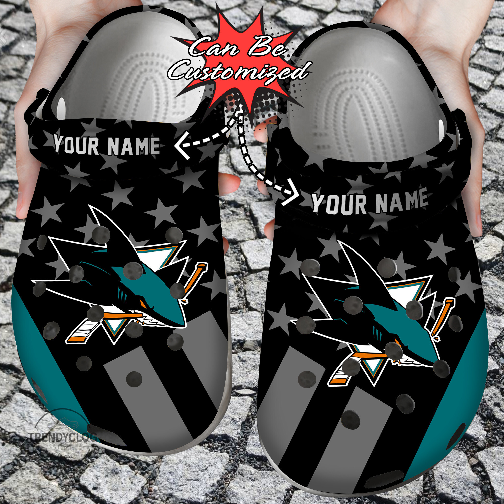 Hockey Crocs Personalized SJ Sharks Star Flag Clog Shoes