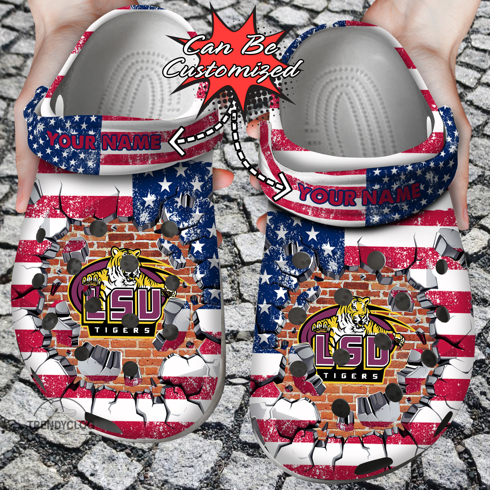 Sport Crocs Personalized LSUTigers University American Flag New Clog Shoes