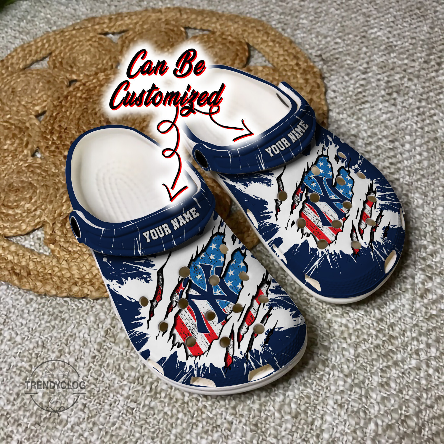 Yankees Crocs Personalized NY Yankees Baseball Ripped American Flag Clog Shoes