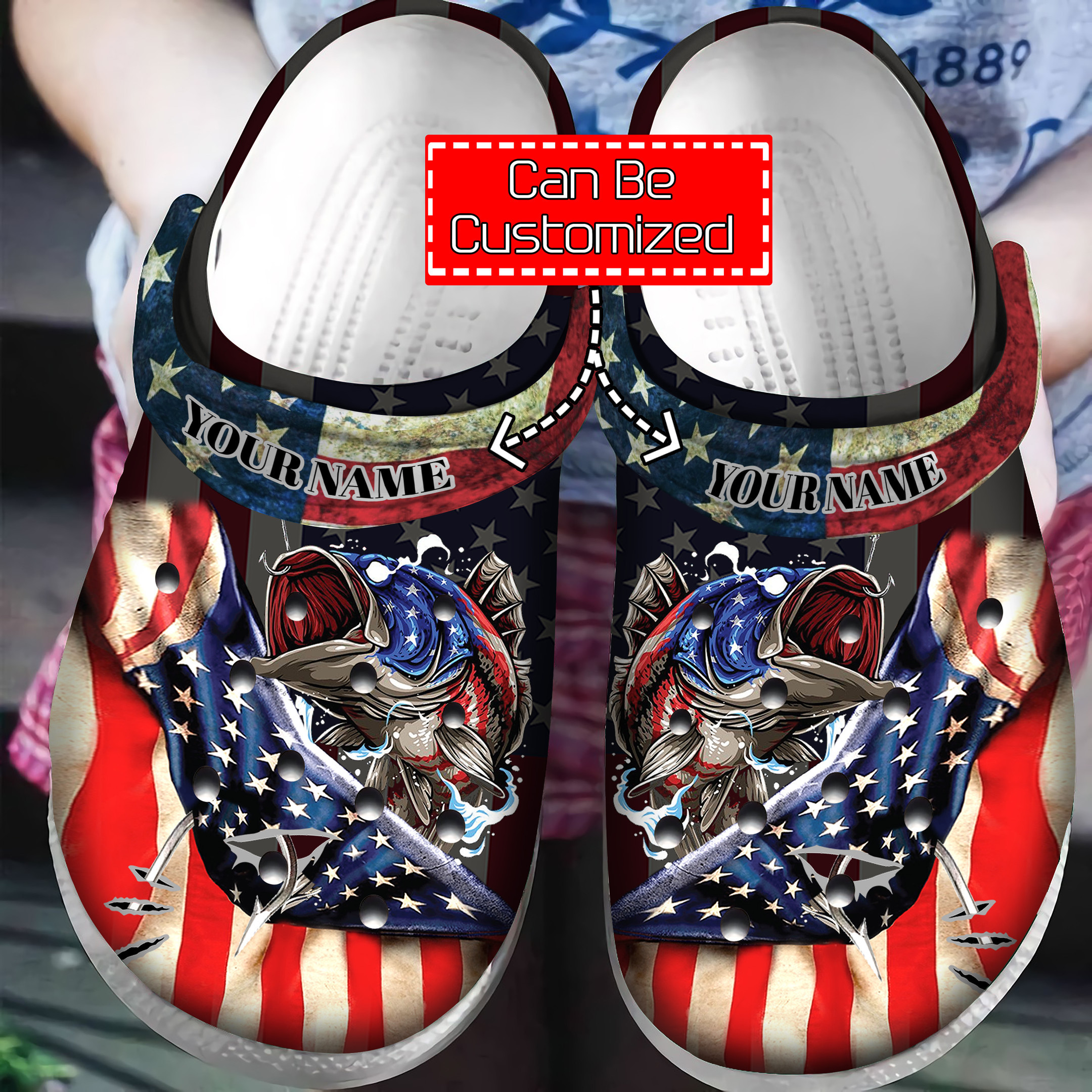 Veterans Crocs Fishing America Flag Veteran Gift Clog Shoes